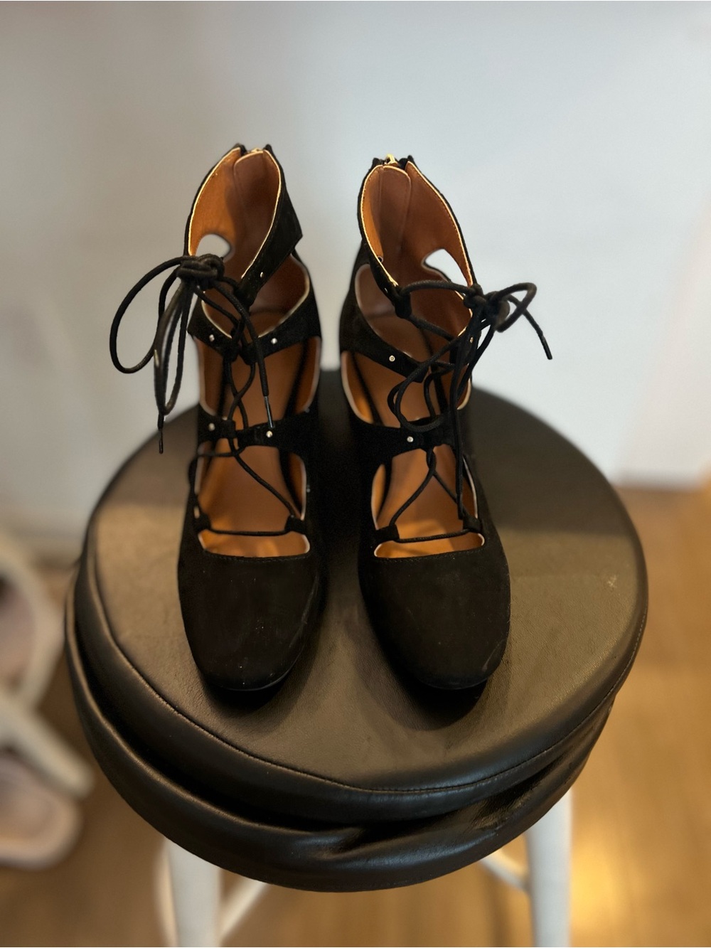 H&M Black Lace-Up Suede Heels with Ankle Ties